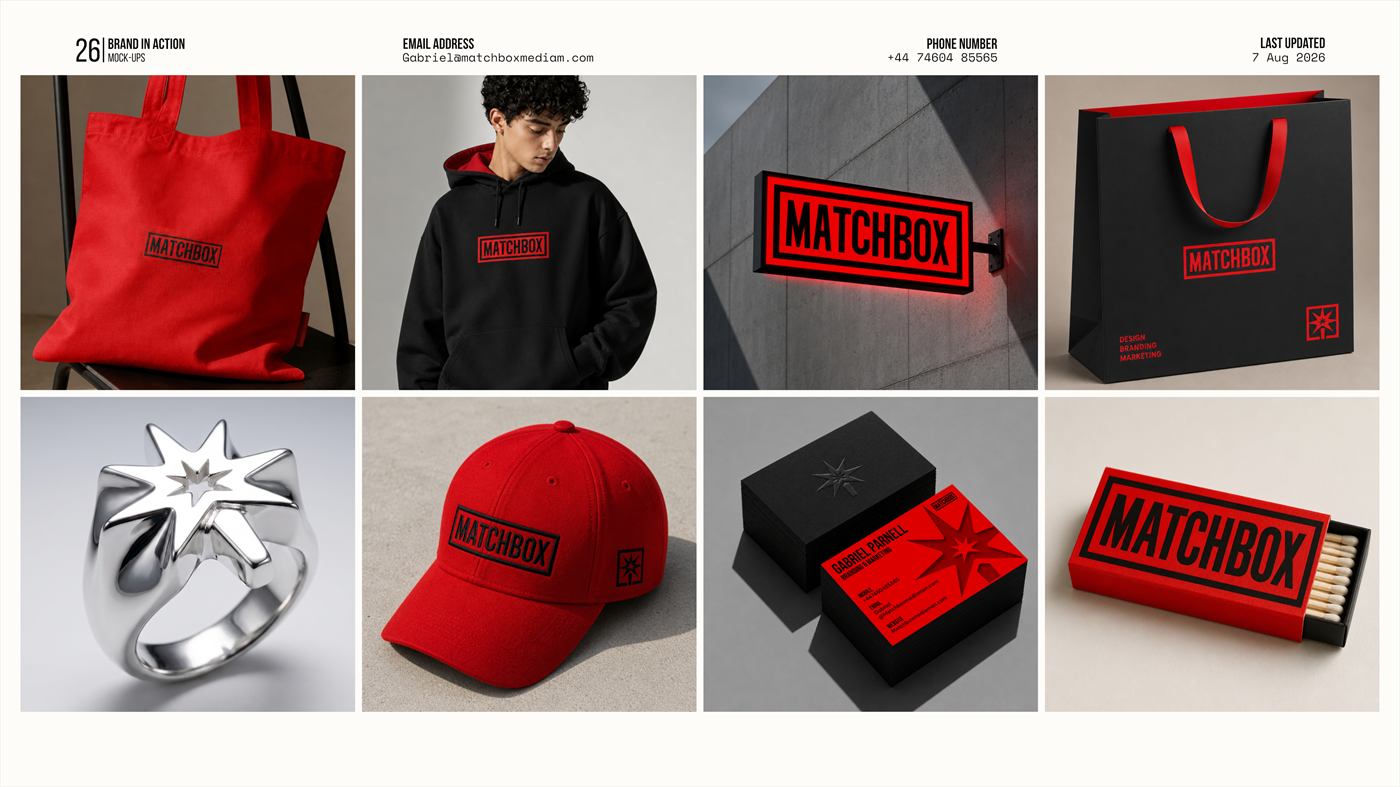 The Matchbox brand applied across mock-ups