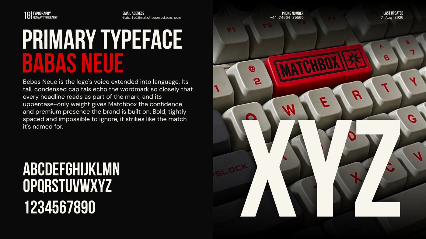 Matchbox primary typography, Bebas Neue
